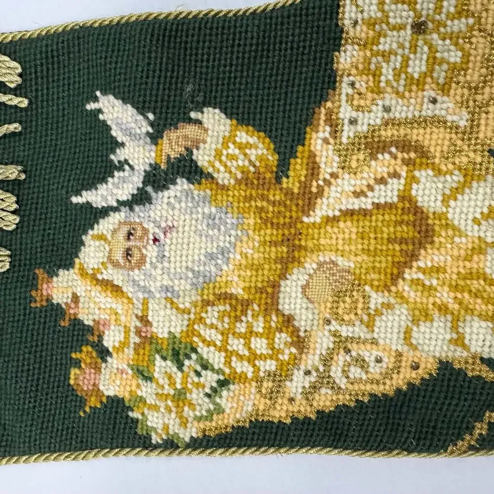 Vintage Needlepoint Christmas Stocking Santa with Sleigh - Picture 2 of 6